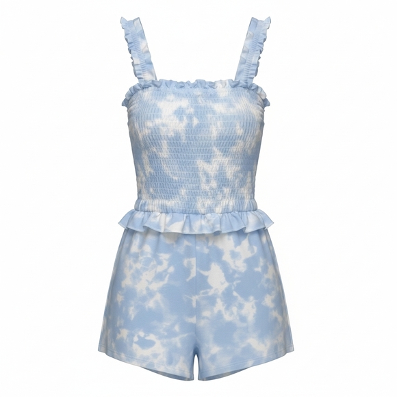 BCBG Other - BCBG Girls Blue Tie-Dye Kids Smocke Romper  7/8 EUC Elastic Waist Stretch Straps